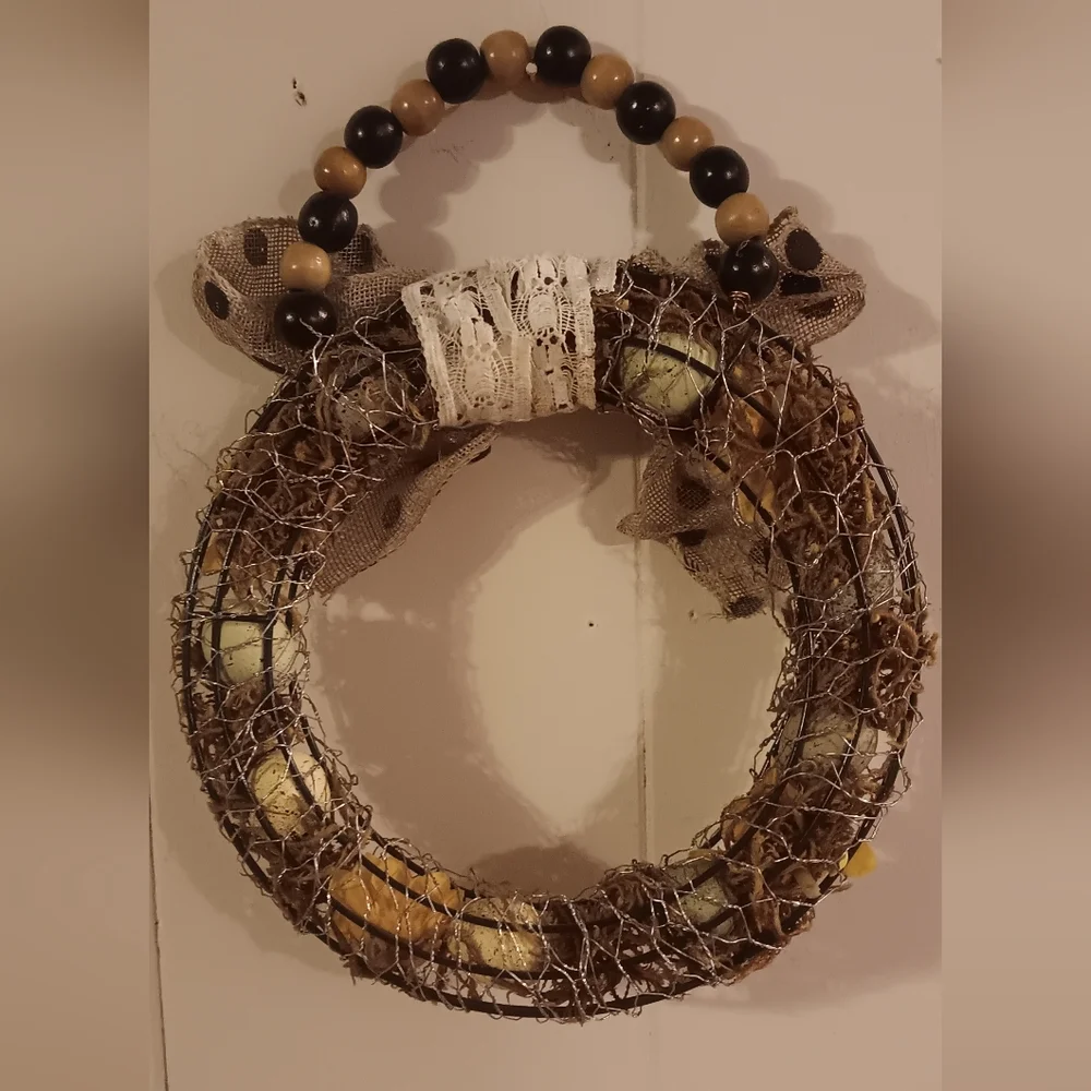 Handmade Rustic Holiday Wreath with Polka Dot Bow